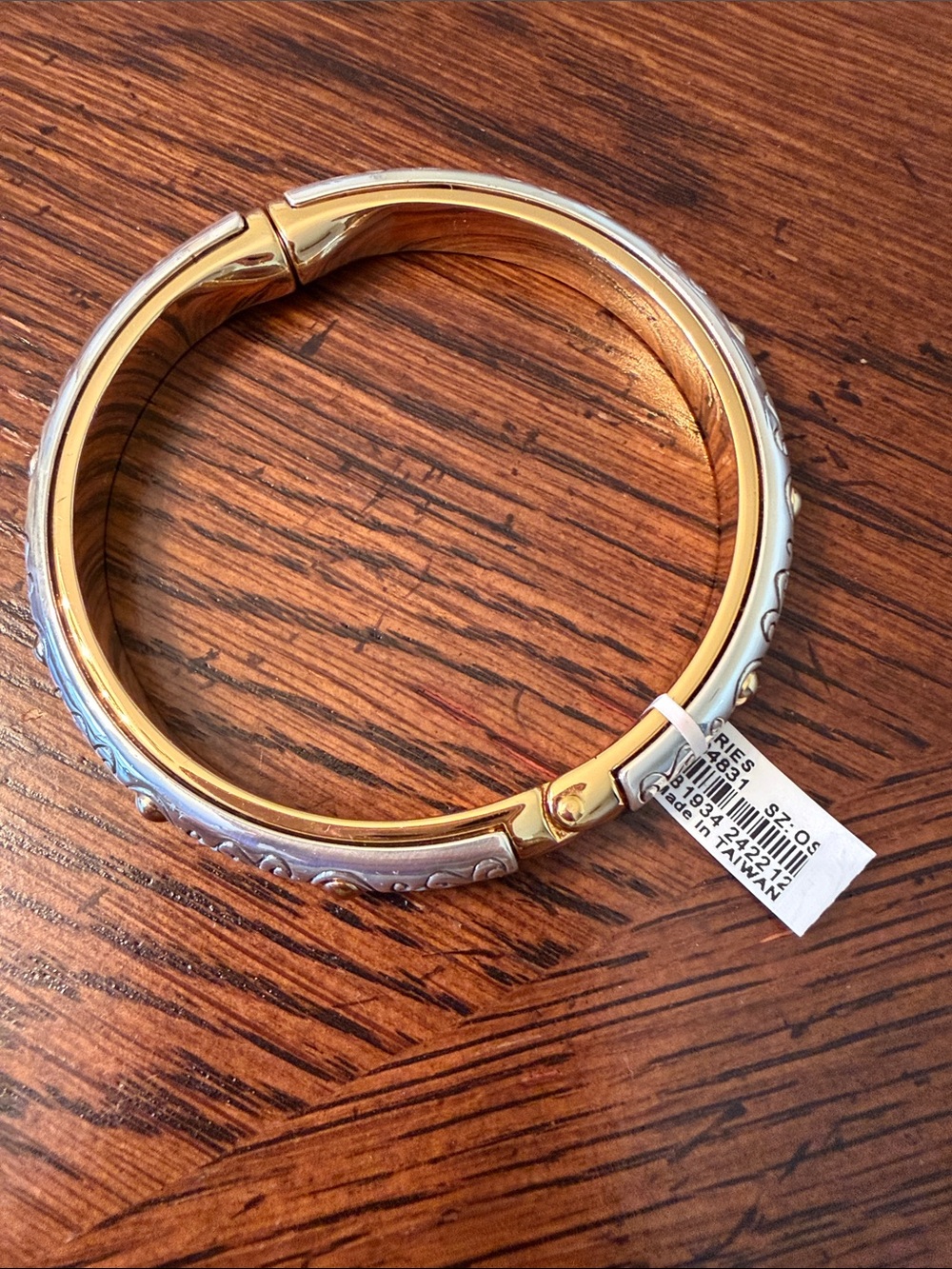 Brighton “Aries” Two-Tone Gold and Silver Decorative Hinged Bangle Bracelet